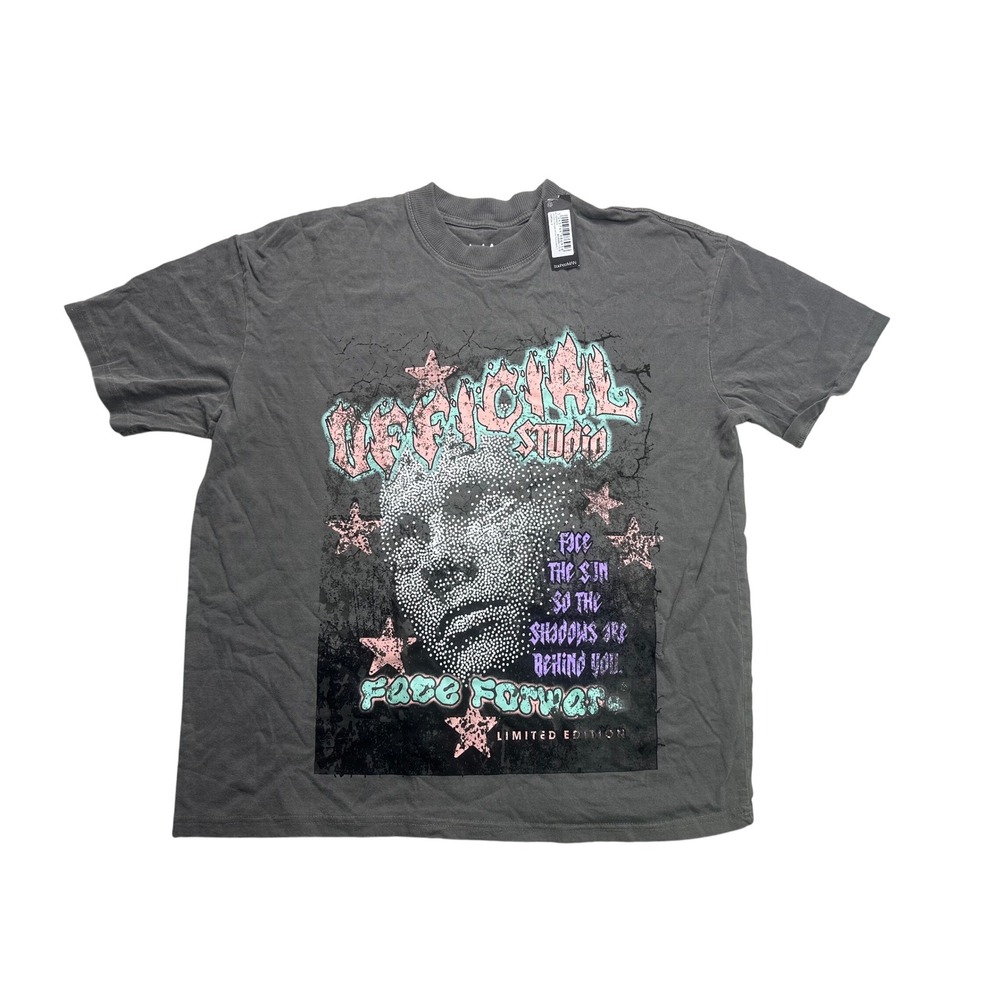 BoohooMAN Graphic T Shirt Charcoal Grey Face‎ Print Limited Edition Size S